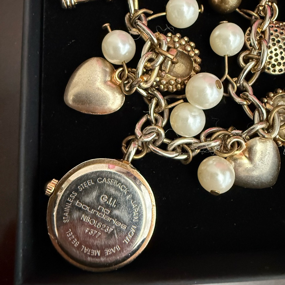 Vintage Gold Charm Bracelet with Watch and Pearls - Picture 2 of 4